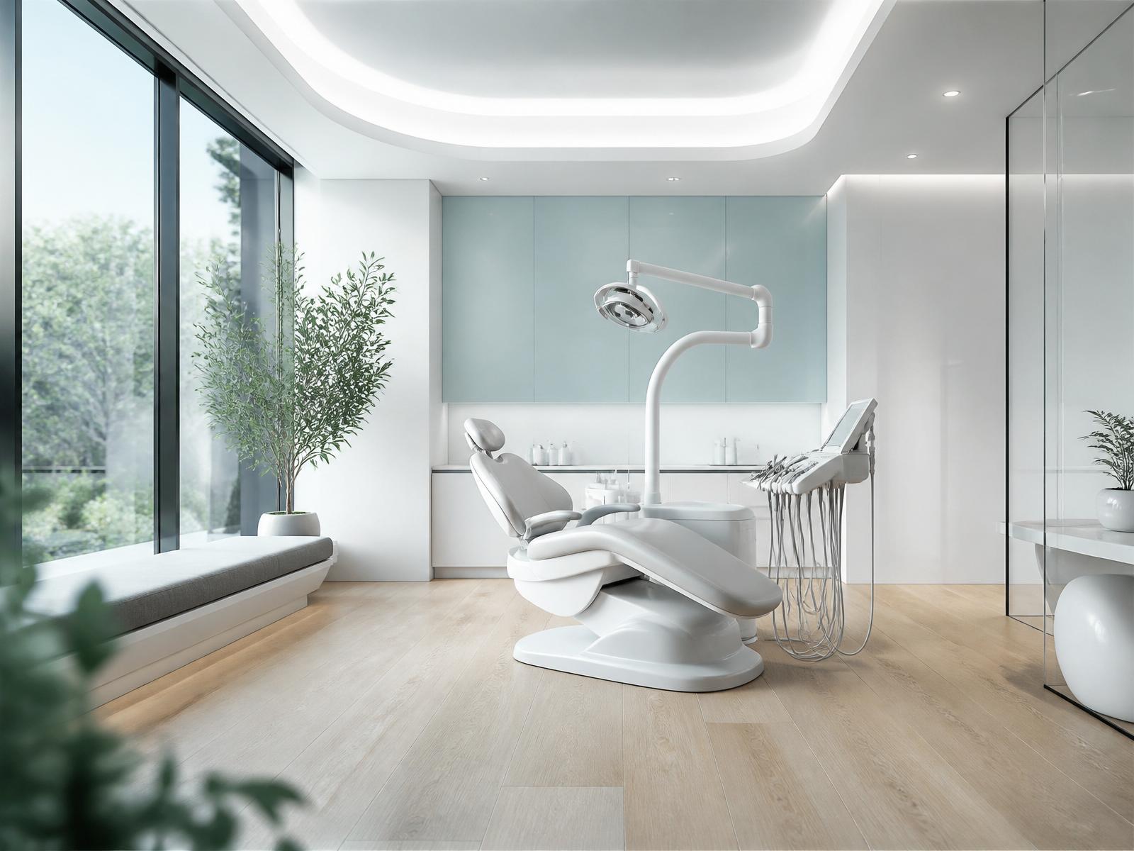 Intérieur d'une clinique dentaire premium baignée de lumière